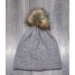 Cashmere Hat with Raccoon Fur Poms Gray One Size A004631